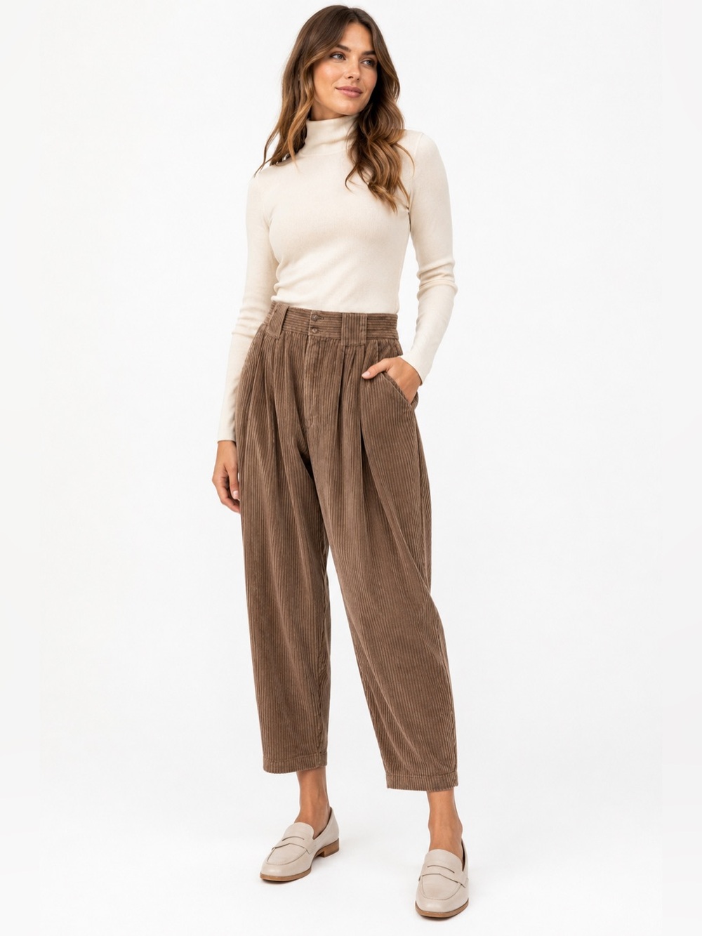 Vintage Wide Leg Corduroy Pants in Brown